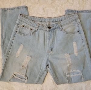 Distressed mom jeans